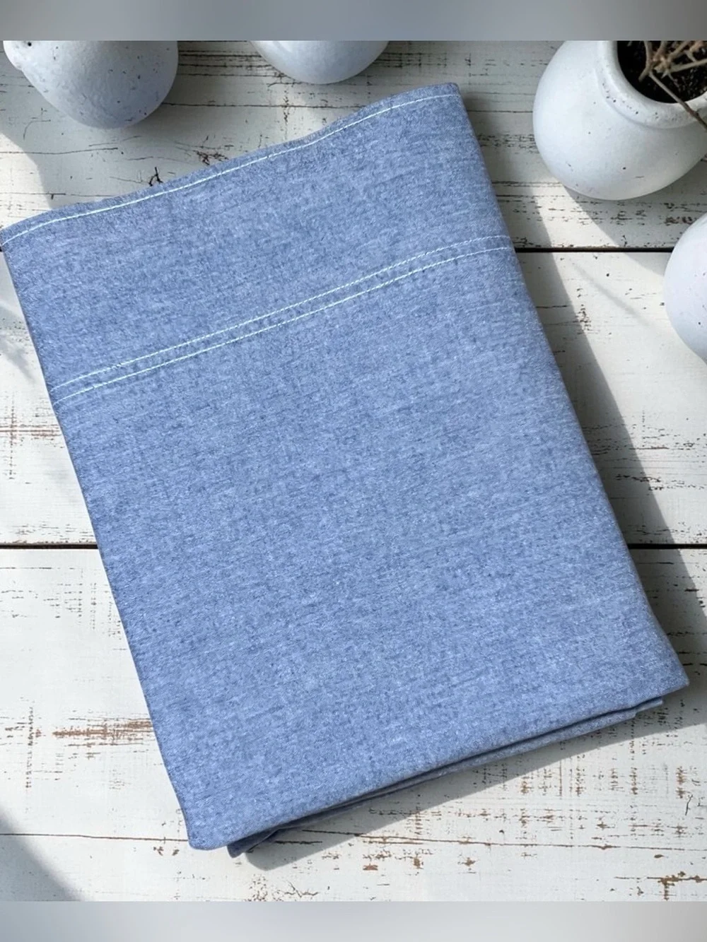 Vtg Ralph Lauren USA QUEEN Blue Oxford Chambray Flat Sheet 80 x 102 Farmhouse
